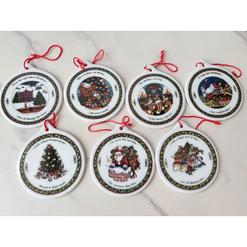 Susan Winget Twas the Night Before Christmas Ceramic Ornaments Set of 7 Holiday